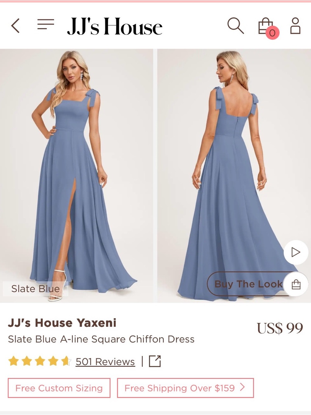 JJs House Yaxeni Slate Blue A-line Chiffon Maxi Dress with Tie Straps UNALTERED